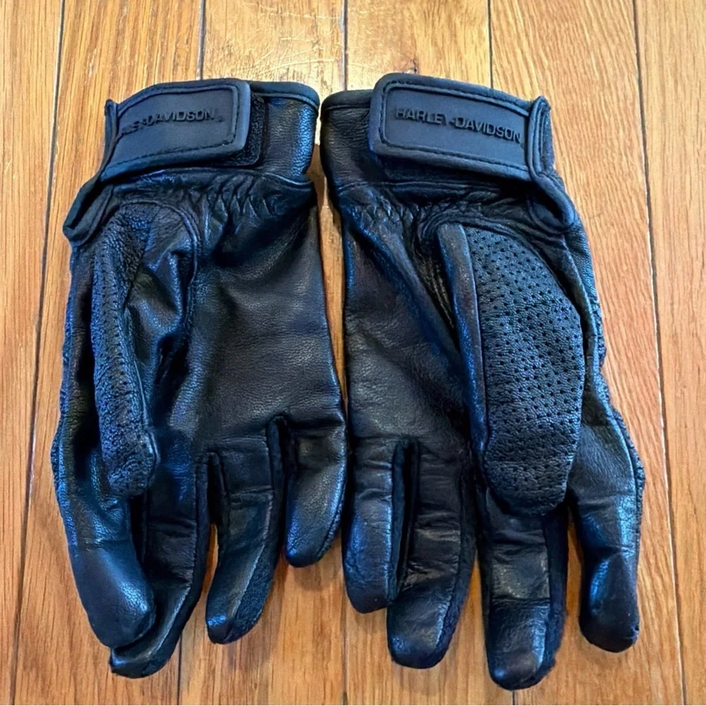 Harley Davidson Black Leather Riding Gloves Classic Logo Women’s Size Small